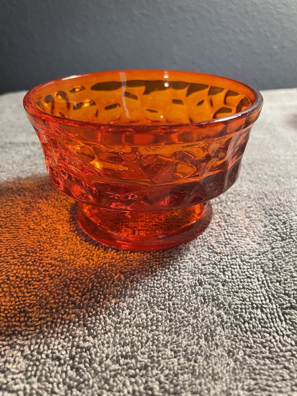 Vintage Diamond Thumbprint pattern Viking glass Amberina bowl
